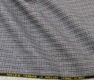 Bombay Rayon Men's Cotton Checks 1.60 Meter Unstitched Shirt Fabric (Grey)