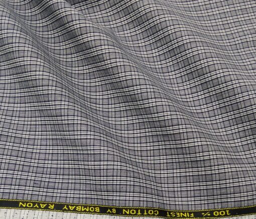 Bombay Rayon Men's Cotton Checks 1.60 Meter Unstitched Shirt Fabric (Grey)