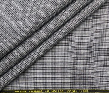 Bombay Rayon Men's Cotton Checks 1.60 Meter Unstitched Shirt Fabric (Grey)