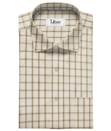 Bombay Rayon Men's Cotton Brown Checks 1.60 Meter Unstitched Shirt Fabric (Cream)