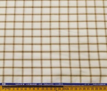 Bombay Rayon Men's Cotton Brown Checks 1.60 Meter Unstitched Shirt Fabric (Cream)