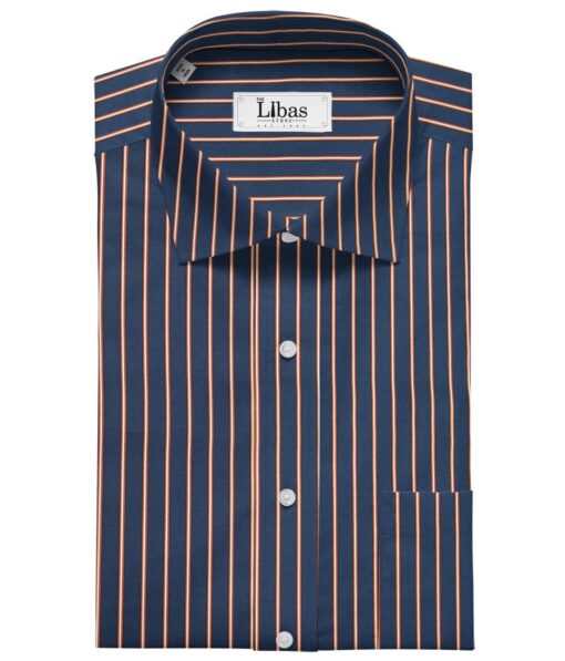 Bombay Rayon Men's Cotton Striped 1.60 Meter Unstitched Shirt Fabric (Dark Royal Blue)