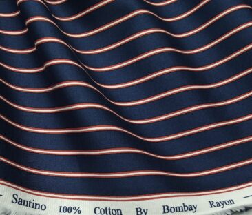 Bombay Rayon Men's Cotton Striped 1.60 Meter Unstitched Shirt Fabric (Dark Royal Blue)