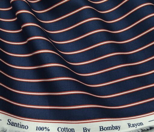 Bombay Rayon Men's Cotton Striped 1.60 Meter Unstitched Shirt Fabric (Dark Royal Blue)