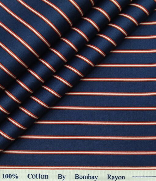 Bombay Rayon Men's Cotton Striped 1.60 Meter Unstitched Shirt Fabric (Dark Royal Blue)