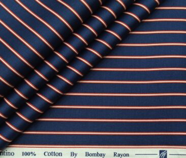 Bombay Rayon Men's Cotton Striped 1.60 Meter Unstitched Shirt Fabric (Dark Royal Blue)