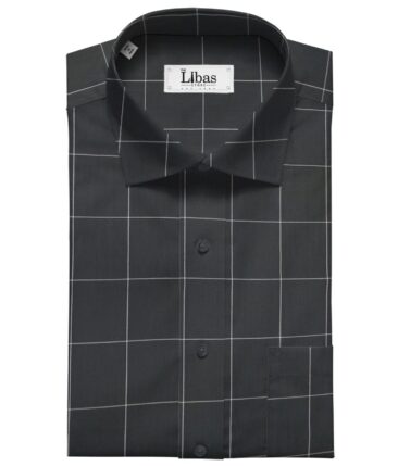 Bombay Rayon Men's Cotton Broad Checks 1.60 Meter Unstitched Shirt Fabric (Greenish Black)