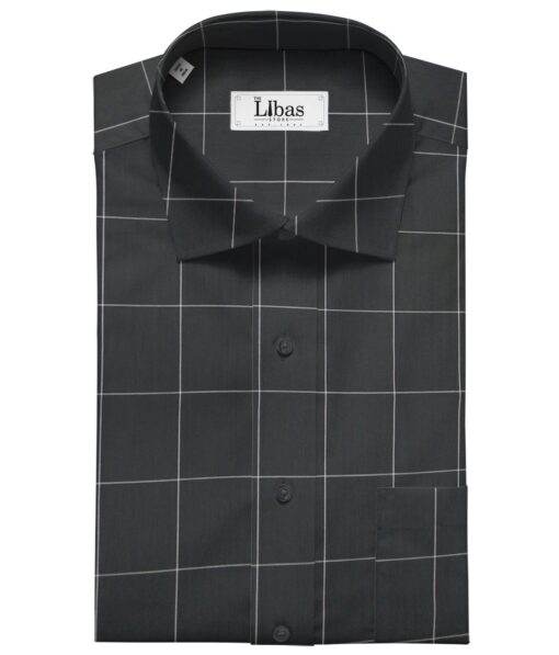 Bombay Rayon Men's Cotton Broad Checks 1.60 Meter Unstitched Shirt Fabric (Greenish Black)