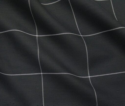 Bombay Rayon Men's Cotton Broad Checks 1.60 Meter Unstitched Shirt Fabric (Greenish Black)
