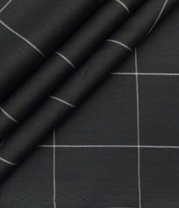 Bombay Rayon Men's Cotton Broad Checks 1.60 Meter Unstitched Shirt Fabric (Greenish Black)