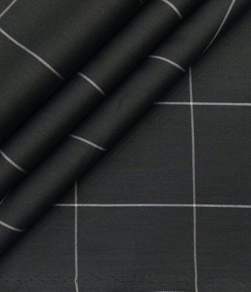 Bombay Rayon Men's Cotton Broad Checks 1.60 Meter Unstitched Shirt Fabric (Greenish Black)
