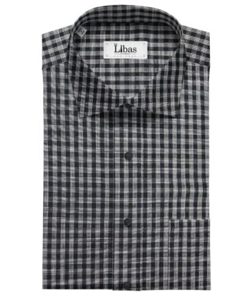 Bombay Rayon Men's Cotton Black Checks 1.60 Meter Unstitched Shirt Fabric (Grey)