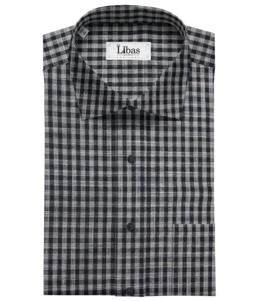 Bombay Rayon Men's Cotton Black Checks 1.60 Meter Unstitched Shirt Fabric (Grey)