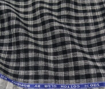 Bombay Rayon Men's Cotton Black Checks 1.60 Meter Unstitched Shirt Fabric (Grey)
