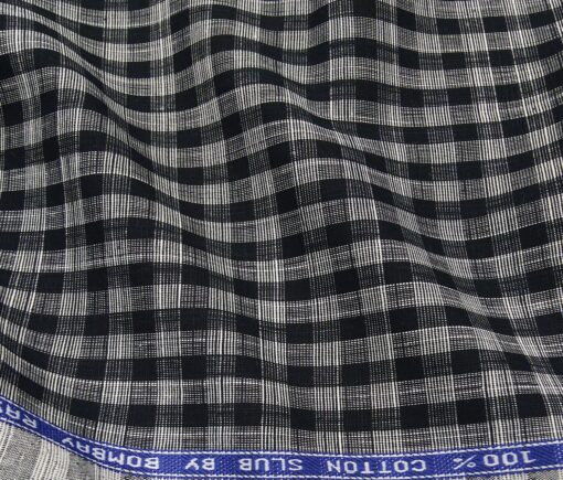 Bombay Rayon Men's Cotton Black Checks 1.60 Meter Unstitched Shirt Fabric (Grey)