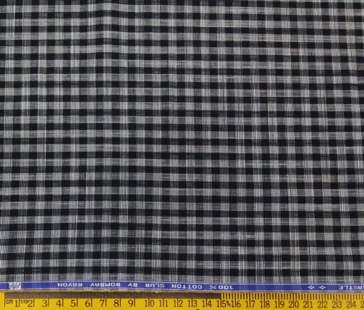 Bombay Rayon Men's Cotton Black Checks 1.60 Meter Unstitched Shirt Fabric (Grey)