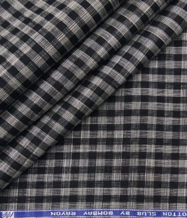 Bombay Rayon Men's Cotton Black Checks 1.60 Meter Unstitched Shirt Fabric (Grey)