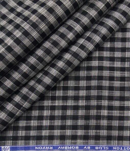 Bombay Rayon Men's Cotton Black Checks 1.60 Meter Unstitched Shirt Fabric (Grey)