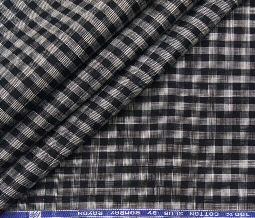Bombay Rayon Men's Cotton Black Checks 1.60 Meter Unstitched Shirt Fabric (Grey)