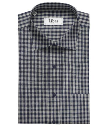 Bombay Rayon Men's Cotton Blue Checks 1.60 Meter Unstitched Shirt Fabric (Grey)