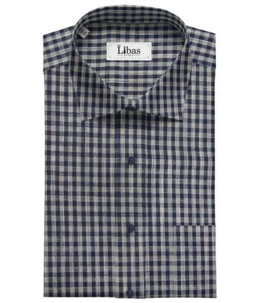 Bombay Rayon Men's Cotton Blue Checks 1.60 Meter Unstitched Shirt Fabric (Grey)