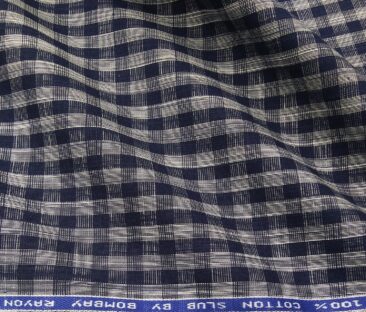 Bombay Rayon Men's Cotton Blue Checks 1.60 Meter Unstitched Shirt Fabric (Grey)