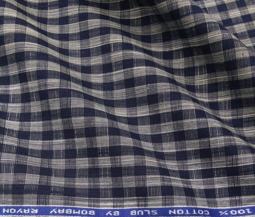 Bombay Rayon Men's Cotton Blue Checks 1.60 Meter Unstitched Shirt Fabric (Grey)