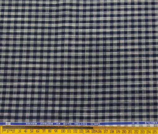 Bombay Rayon Men's Cotton Blue Checks 1.60 Meter Unstitched Shirt Fabric (Grey)