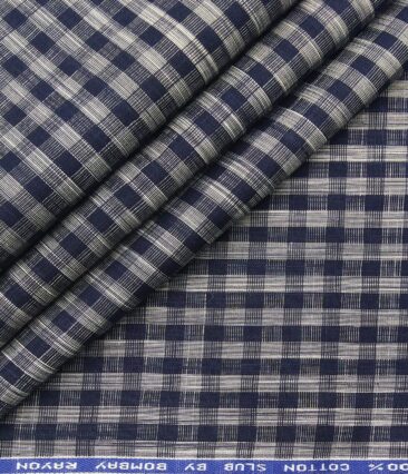 Bombay Rayon Men's Cotton Blue Checks 1.60 Meter Unstitched Shirt Fabric (Grey)