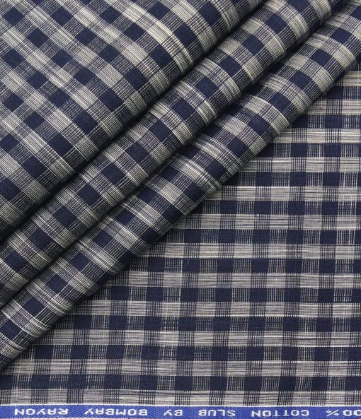 Bombay Rayon Men's Cotton Blue Checks 1.60 Meter Unstitched Shirt Fabric (Grey)