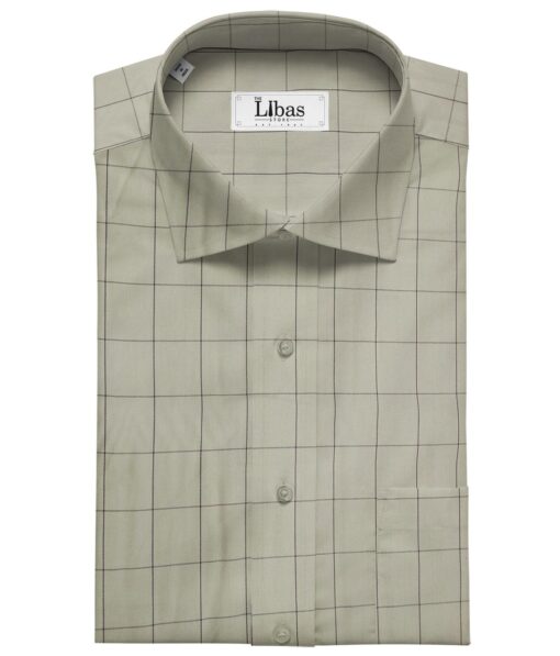 Bombay Rayon Men's Cotton Checks 1.60 Meter Unstitched Shirt Fabric (Olive Green)