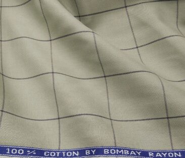 Bombay Rayon Men's Cotton Checks 1.60 Meter Unstitched Shirt Fabric (Olive Green)