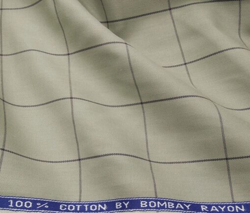 Bombay Rayon Men's Cotton Checks 1.60 Meter Unstitched Shirt Fabric (Olive Green)