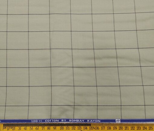 Bombay Rayon Men's Cotton Checks 1.60 Meter Unstitched Shirt Fabric (Olive Green)