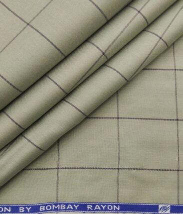 Bombay Rayon Men's Cotton Checks 1.60 Meter Unstitched Shirt Fabric (Olive Green)