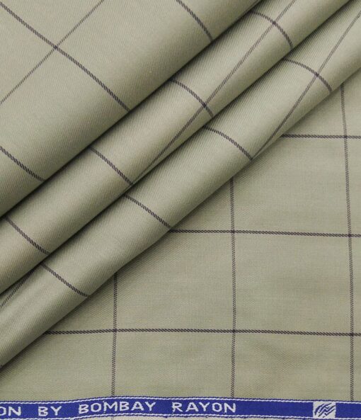 Bombay Rayon Men's Cotton Checks 1.60 Meter Unstitched Shirt Fabric (Olive Green)