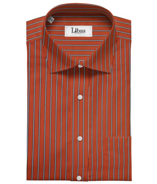 Bombay Rayon Men's Cotton Striped 1.60 Meter Unstitched Shirt Fabric (Red)
