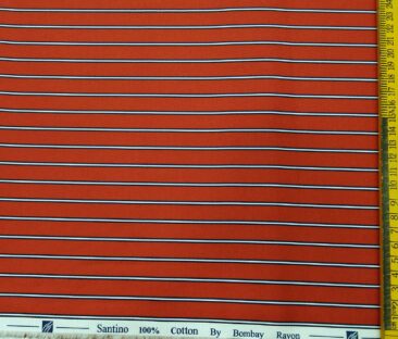 Bombay Rayon Men's Cotton Striped 1.60 Meter Unstitched Shirt Fabric (Red)