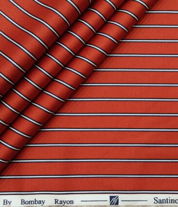 Bombay Rayon Men's Cotton Striped 1.60 Meter Unstitched Shirt Fabric (Red)