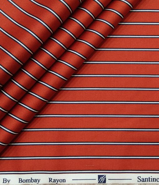 Bombay Rayon Men's Cotton Striped 1.60 Meter Unstitched Shirt Fabric (Red)