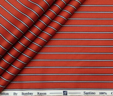 Bombay Rayon Men's Cotton Striped 1.60 Meter Unstitched Shirt Fabric (Red)