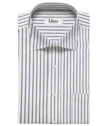 Bombay Rayon Men's Cotton Striped 1.60 Meter Unstitched Shirt Fabric (White)