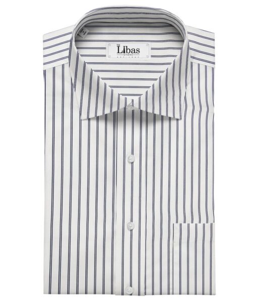 Bombay Rayon Men's Cotton Striped 1.60 Meter Unstitched Shirt Fabric (White)