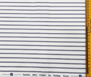 Bombay Rayon Men's Cotton Striped 1.60 Meter Unstitched Shirt Fabric (White)