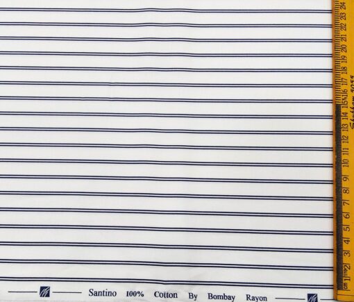 Bombay Rayon Men's Cotton Striped 1.60 Meter Unstitched Shirt Fabric (White)