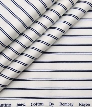 Bombay Rayon Men's Cotton Striped 1.60 Meter Unstitched Shirt Fabric (White)