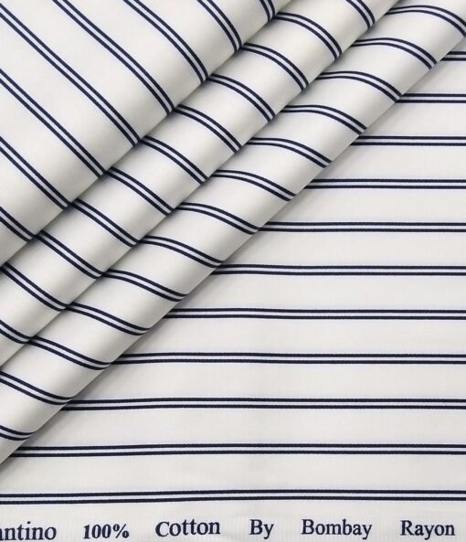 Bombay Rayon Men's Cotton Striped 1.60 Meter Unstitched Shirt Fabric (White)