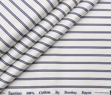 Bombay Rayon Men's Cotton Striped 1.60 Meter Unstitched Shirt Fabric (White)