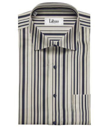 Cadini Italy Men's Cotton Striped 1.60 Meter Unstitched Shirt Fabric (Light Green)
