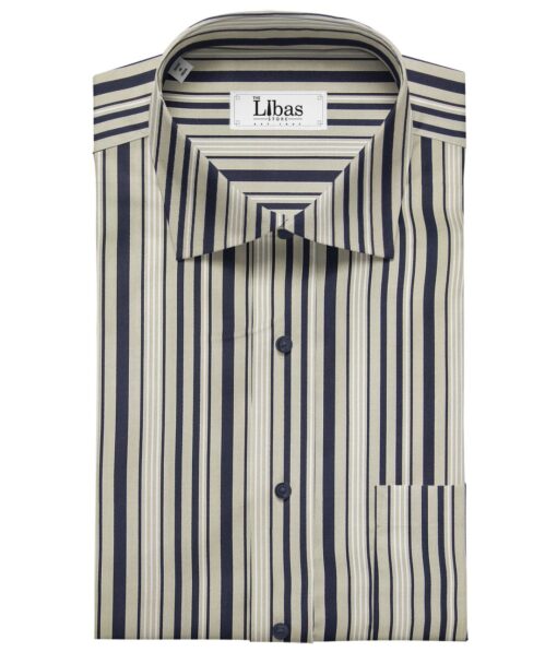 Cadini Italy Men's Cotton Striped 1.60 Meter Unstitched Shirt Fabric (Light Green)